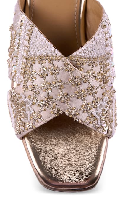 Shop_Anaar_Off White Embroidery, Sequins, Beads Gilded Age Wedge Sandals 
