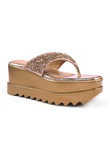 Anaar_Gold Embroidery, Beads, Pearls Stardom Wedge Sandals _Online_at_Aza_Fashions