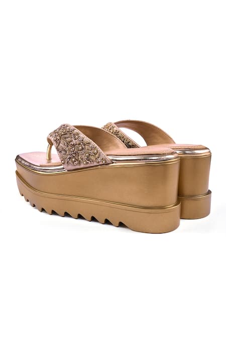 Buy_Anaar_Gold Embroidery, Beads, Pearls Stardom Wedge Sandals _Online_at_Aza_Fashions