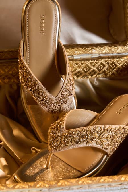Anaar Gold Embroidery, Beads, Pearls Stardom Wedge Sandals 