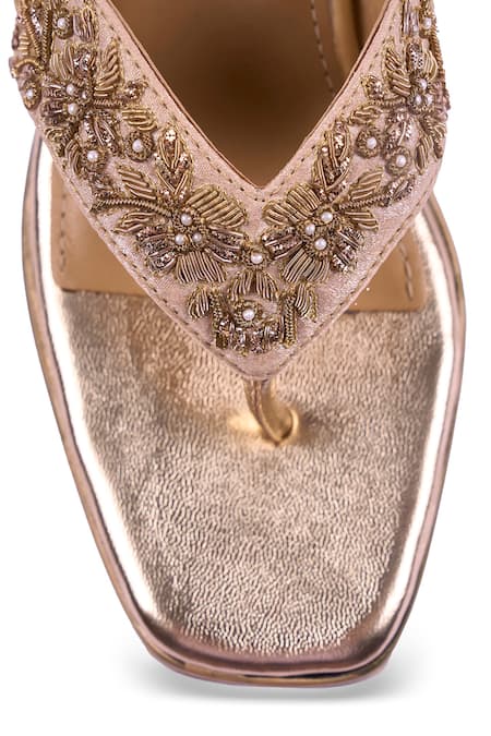 Shop_Anaar_Gold Embroidery, Beads, Pearls Stardom Wedge Sandals 