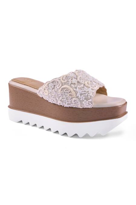 Shop_Anaar_Off White Beads, Embroidery Custard Cloud Wedge Sandals _Online_at_Aza_Fashions