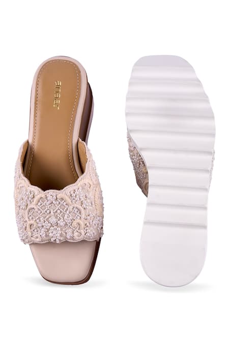 Anaar Custard Cloud Embroidered Wedge Sandals 