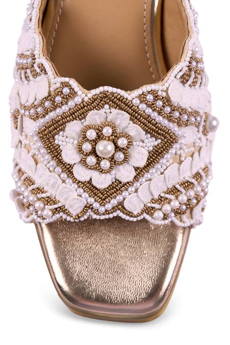 Shop_Anaar_Gold Beads, Pearls, Embroidery Maison Lacey Wedge Sandals 