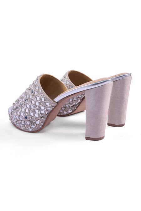 Buy_Anaar_Silver Mirrors, Beads Sheesh Mahal Platform Heels _Online_at_Aza_Fashions
