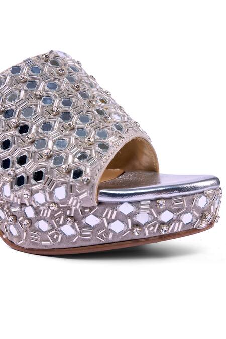 Buy_Anaar_Silver Mirrors, Beads Sheesh Mahal Platform Heels 
