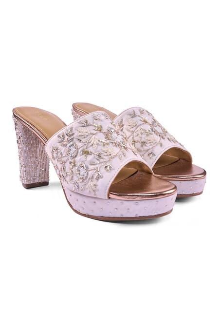 Anaar_Off White Embroidery, Beads, Sequins, Crystals Festive Fairy Platform Heels _Online_at_Aza_Fashions