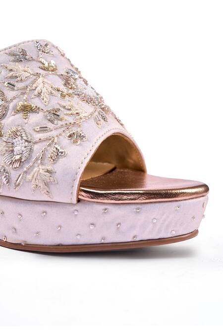 Anaar_Off White Embroidery, Beads, Sequins, Crystals Festive Fairy Platform Heels _at_Aza_Fashions