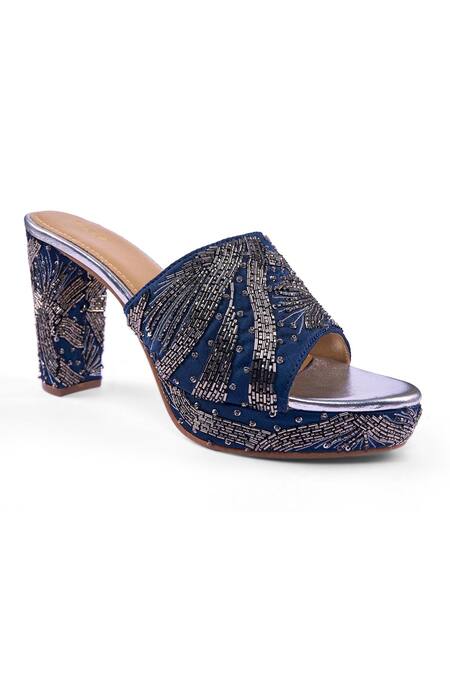 Anaar_Blue Beads, Sequins Electric Nakhra Platform Heels _Online_at_Aza_Fashions