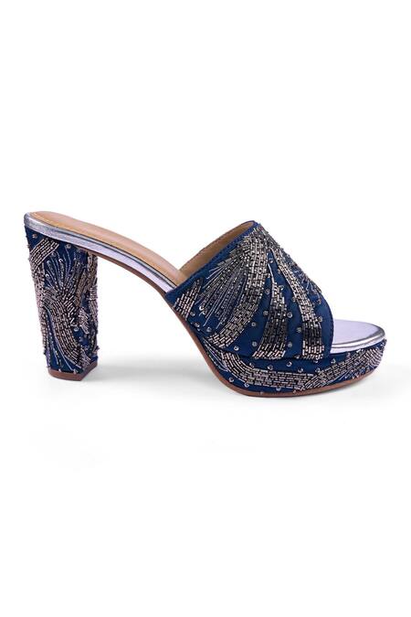 Buy_Anaar_Blue Beads, Sequins Electric Nakhra Platform Heels _Online_at_Aza_Fashions