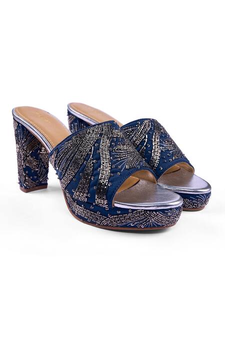 Shop_Anaar_Blue Beads, Sequins Electric Nakhra Platform Heels _Online_at_Aza_Fashions