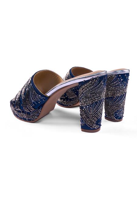 Anaar_Blue Beads, Sequins Electric Nakhra Platform Heels _at_Aza_Fashions