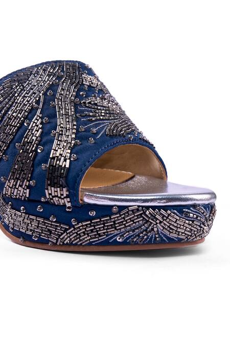 Buy_Anaar_Blue Beads, Sequins Electric Nakhra Platform Heels 