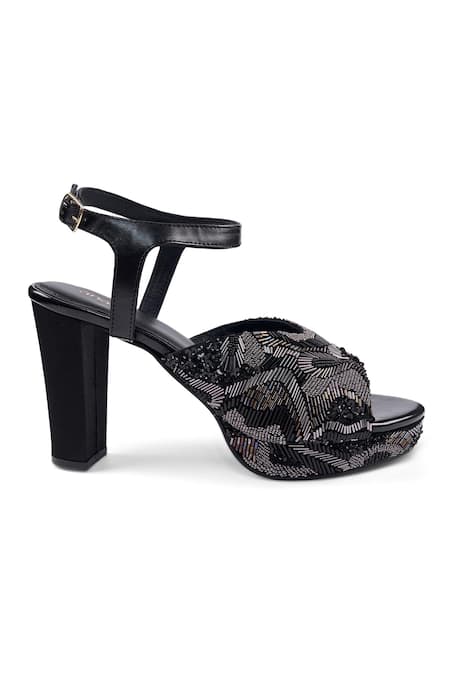 Buy_Anaar_Black Beads, Sequins Phoenix Platform Heels _Online_at_Aza_Fashions