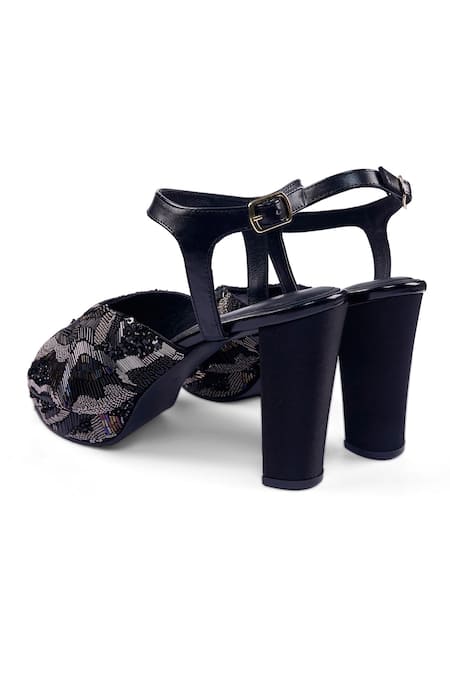 Shop_Anaar_Black Beads, Sequins Phoenix Platform Heels _Online_at_Aza_Fashions