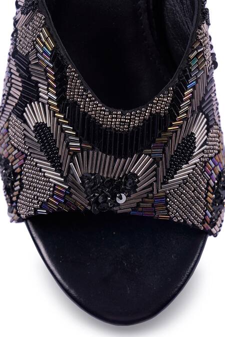 Shop_Anaar_Black Beads, Sequins Phoenix Platform Heels 