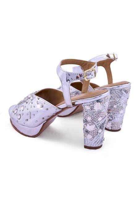 Buy_Anaar_Silver Sequins, Crystals Mirrorball Platform Heels _Online_at_Aza_Fashions