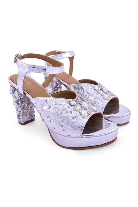 Shop_Anaar_Silver Sequins, Crystals Mirrorball Platform Heels _Online_at_Aza_Fashions