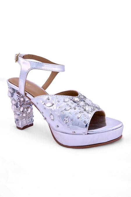 Anaar_Silver Sequins, Crystals Mirrorball Platform Heels _at_Aza_Fashions