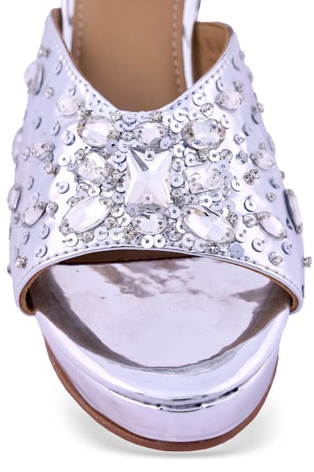 Shop_Anaar_Silver Sequins, Crystals Mirrorball Platform Heels 