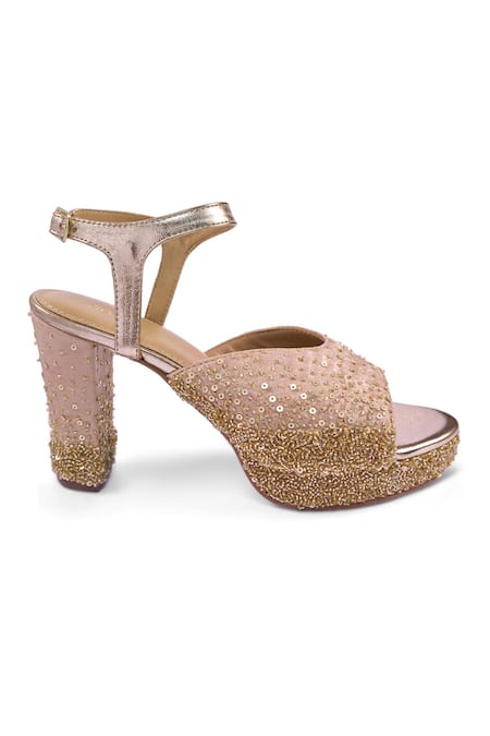 Anaar_Gold Sequins, Beads Sunkissed Platform Sandals _Online_at_Aza_Fashions