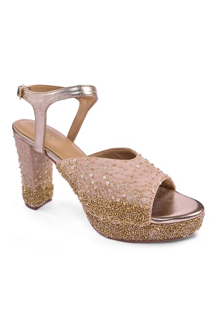 Buy_Anaar_Gold Sequins, Beads Sunkissed Platform Sandals _Online_at_Aza_Fashions