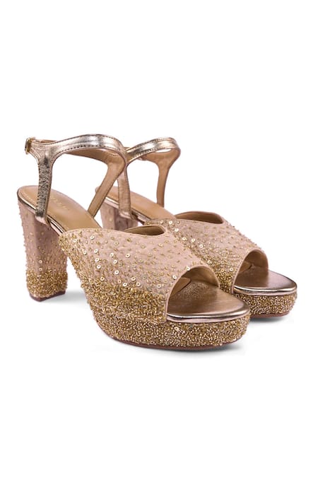 Anaar_Gold Sequins, Beads Sunkissed Platform Sandals _at_Aza_Fashions
