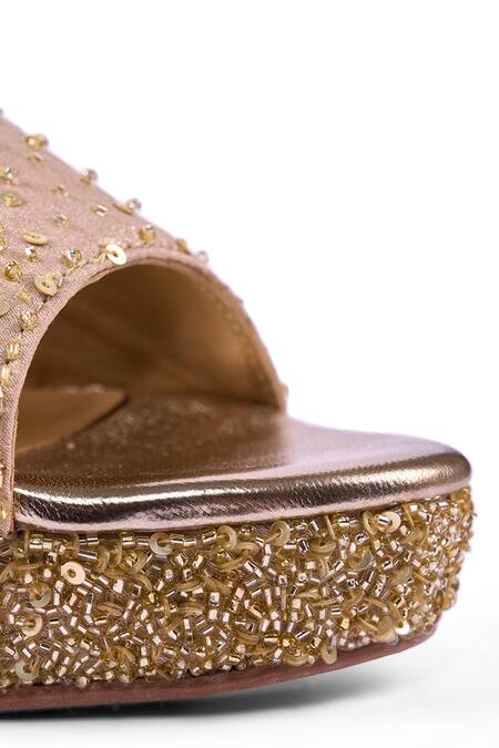 Buy_Anaar_Gold Sequins, Beads Sunkissed Platform Sandals 