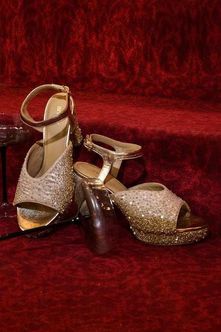Anaar Gold Sequins, Beads Sunkissed Platform Sandals