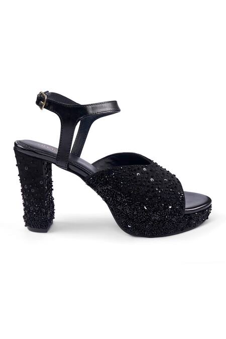 Buy_Anaar_Black Sequins, Beads Tie Platform Heels _Online_at_Aza_Fashions