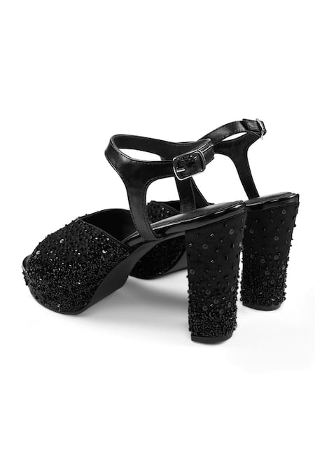 Shop_Anaar_Black Sequins, Beads Tie Platform Heels _Online_at_Aza_Fashions