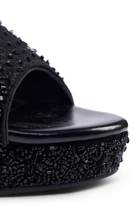 Anaar_Black Sequins, Beads Tie Platform Heels _at_Aza_Fashions