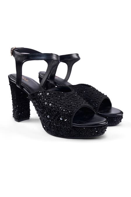 Buy_Anaar_Black Sequins, Beads Tie Platform Heels 