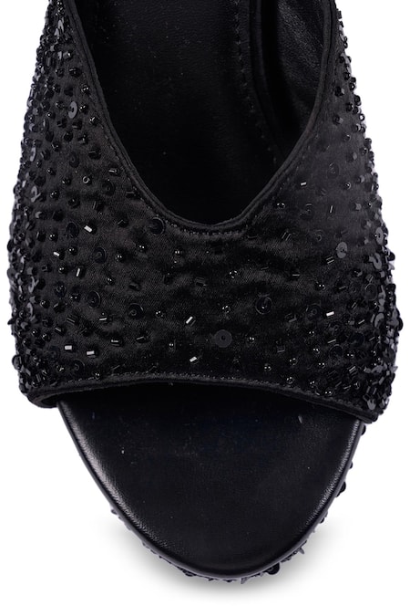 Shop_Anaar_Black Sequins, Beads Tie Platform Heels 