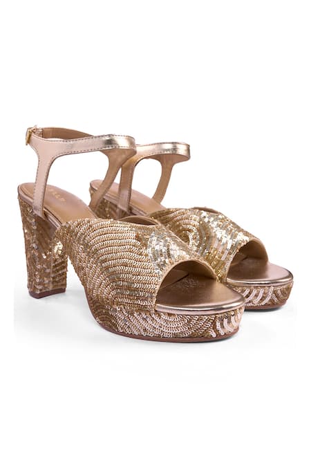 Shop_Anaar_Gold Sequins Glory Story Platform Heels _Online_at_Aza_Fashions
