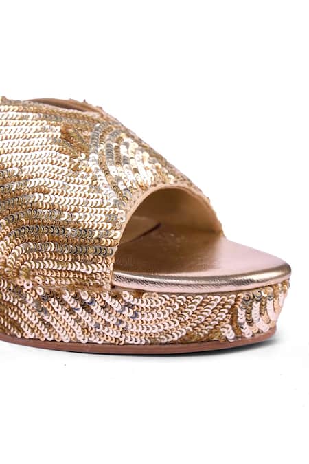 Anaar_Gold Sequins Glory Story Platform Heels _at_Aza_Fashions