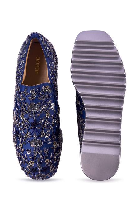 Buy_Anaar_Blue Symphony Wedge Embroidered Sneakers _Online_at_Aza_Fashions