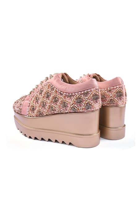 Anaar Pink Jhoomar Wedge Embroidered Sneakers Online at Aza Fashions Anaar_Pink Jhoomar Wedge Embroidered Sneakers _Online_at_Aza_Fashions