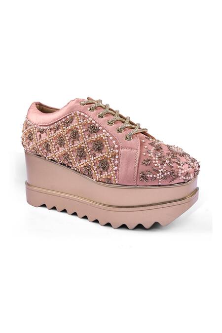 Anaar Pink Jhoomar Wedge Embroidered Sneakers at Aza Fashions Anaar_Pink Jhoomar Wedge Embroidered Sneakers _at_Aza_Fashions