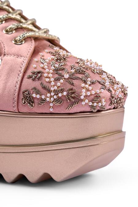 Buy Anaar Pink Jhoomar Wedge Embroidered Sneakers Buy_Anaar_Pink Jhoomar Wedge Embroidered Sneakers