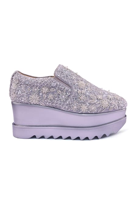 Buy_Anaar_Silver Mehfil Wedge Embroidered Sneakers _Online_at_Aza_Fashions