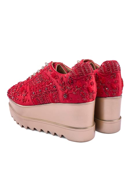 Shop_Anaar_Red Mirchi Lights Wedge Embroidered Sneakers _Online_at_Aza_Fashions