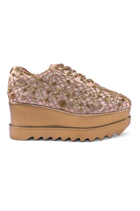 Shop_Anaar_Gold Retro Ritual Wedge Embroidered Sneakers _Online_at_Aza_Fashions