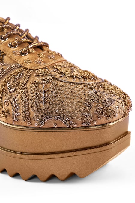 Buy_Anaar_Gold Khazana Wedge Embroidered Sneakers 