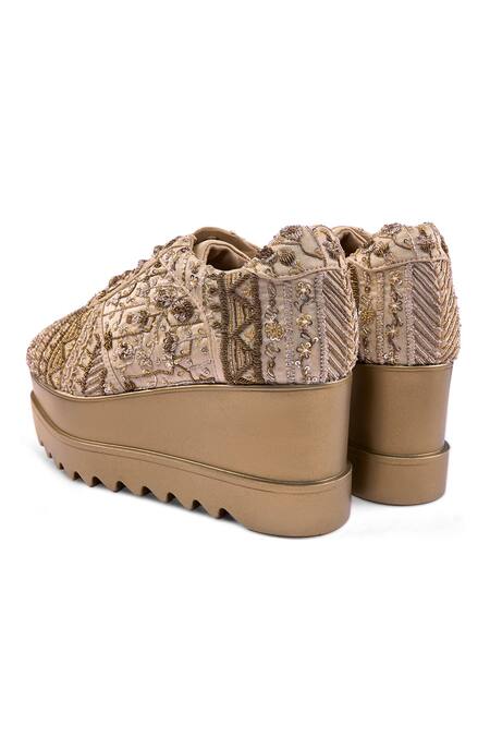 Buy_Anaar_Gold Loveletter Wedge Embroidered Sneakers _Online_at_Aza_Fashions