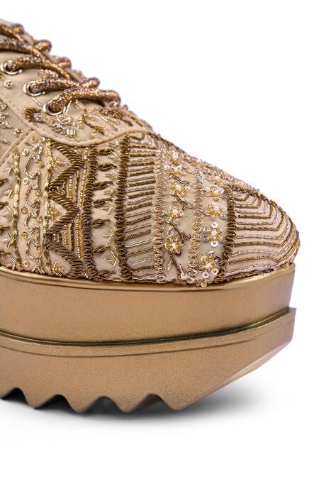 Anaar_Gold Loveletter Wedge Embroidered Sneakers _at_Aza_Fashions