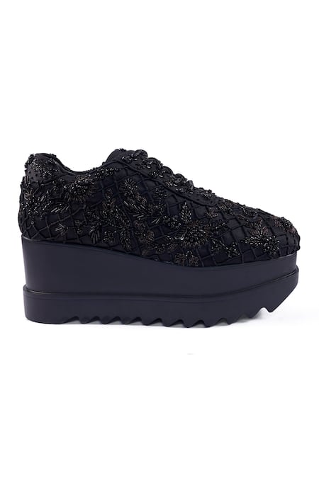 Anaar_Black Afterglow Wedge Embroidered Sneakers _Online_at_Aza_Fashions