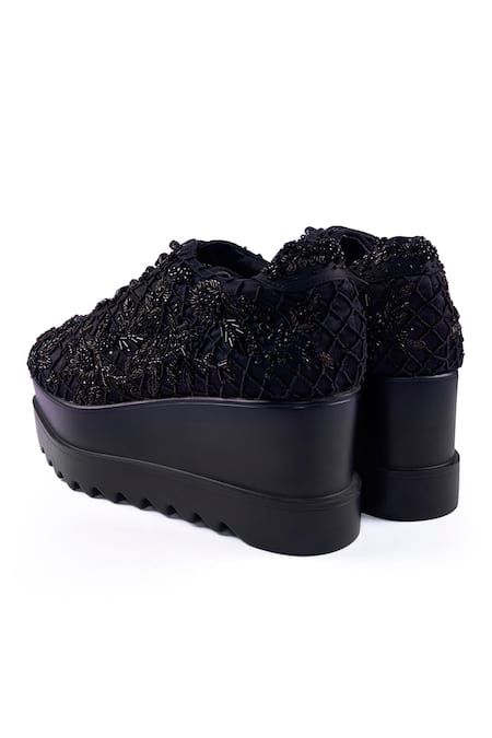 Anaar_Black Afterglow Wedge Embroidered Sneakers _at_Aza_Fashions