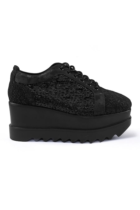 Anaar_Black Speakeasy Wedge Embroidered Sneakers _Online_at_Aza_Fashions