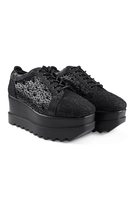 Buy_Anaar_Black Speakeasy Wedge Embroidered Sneakers _Online_at_Aza_Fashions